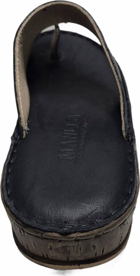 lisa 4 cm hoogte lederen comfort teen slippers W107-1880 Zwart - Foto 2