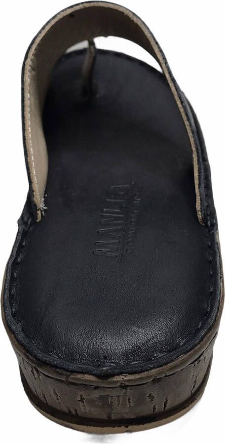 Manlisa 4 cm hoogte lederen comfort teen slippers W107-1880 Zwart - Foto 2