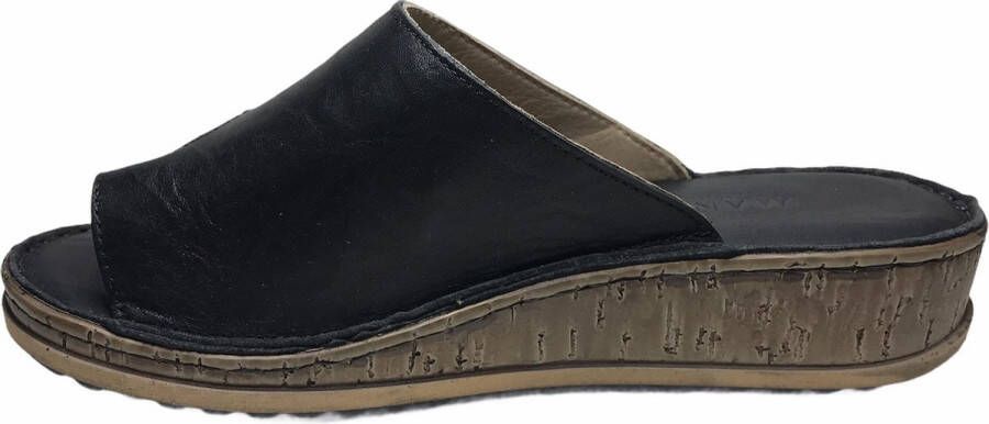 lisa 4 cm hoogte lederen comfort teen slippers W107-1880 Zwart - Foto 3