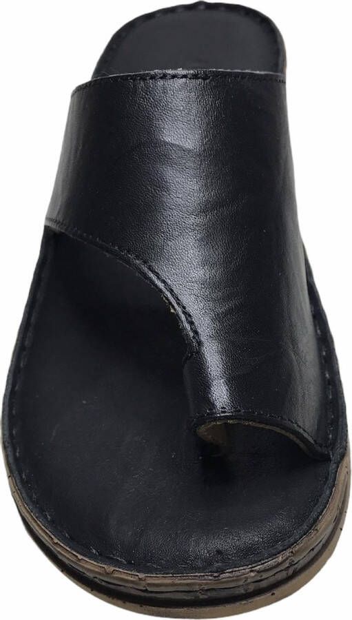 lisa 4 cm hoogte lederen comfort teen slippers W107-1880 Zwart - Foto 4