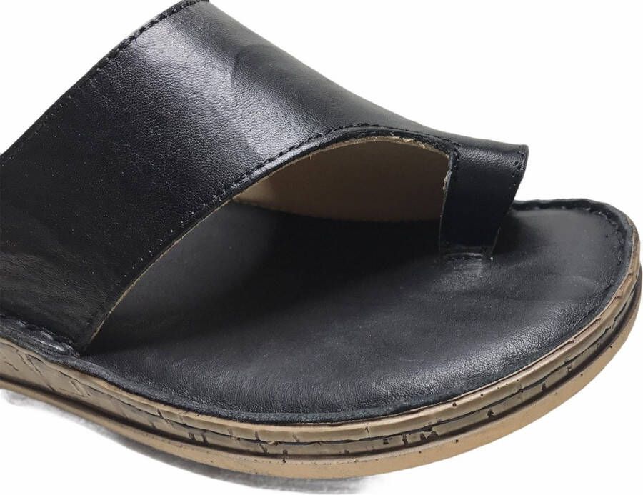 lisa 4 cm hoogte lederen comfort teen slippers W107-1880 Zwart - Foto 5