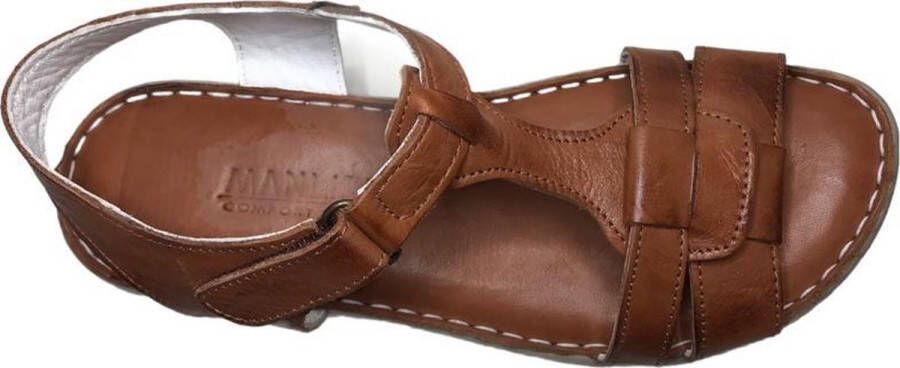 Manlisa 4 cm hoogte lederen comfort velcro sandalen S204-08 camel - Foto 2