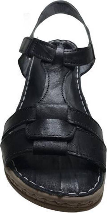 Manlisa hoogte lederen comfort velcro sandalen S204-08 zwart