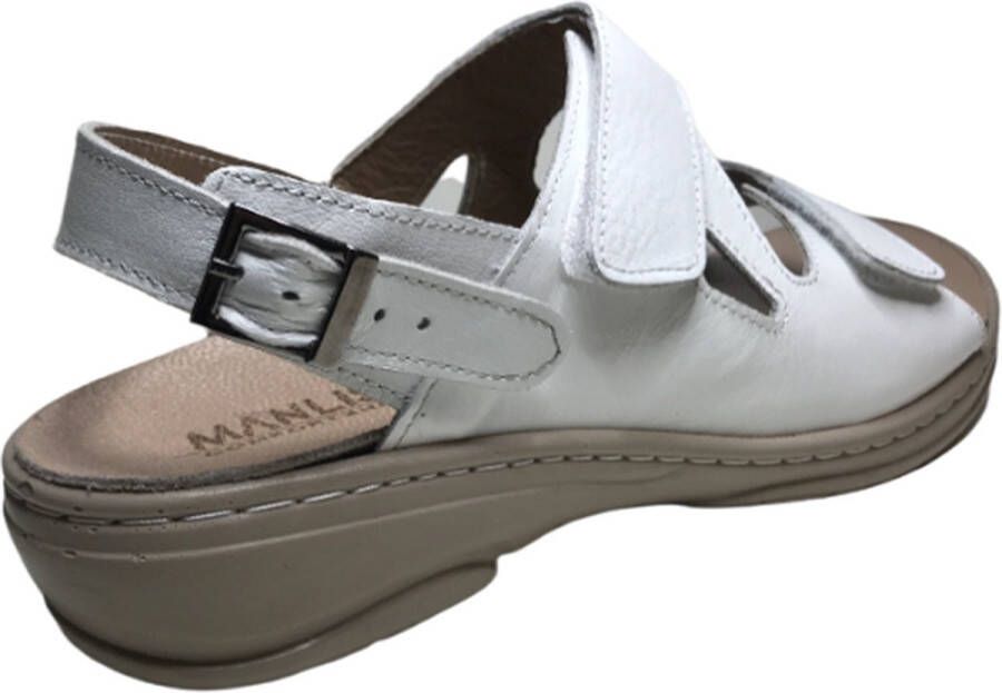 Manlisa platte lederen comfort sandalen velcro's 502 Wit geschikt losse steunzolen