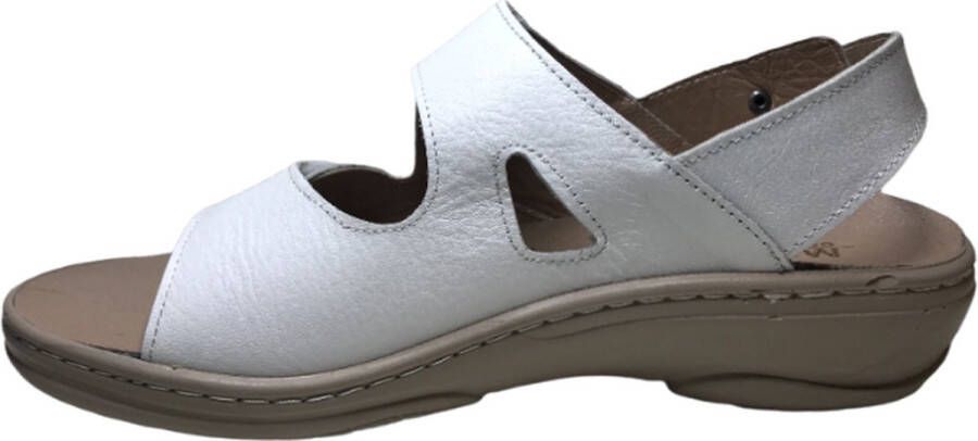 Manlisa platte lederen comfort sandalen velcro's 502 Wit geschikt losse steunzolen