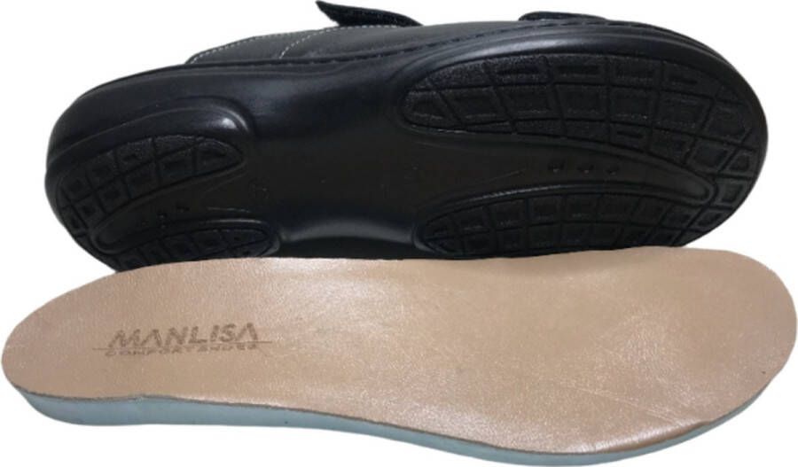 Manlisa platte lederen comfort sandalen velcro's 502 Zwart geschikt losse steunzolen
