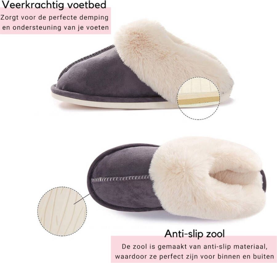 Pantoffels Dames en Heren Fluffy Open Sloffen met Pluche Voering Antislip Zool Heavency Beige