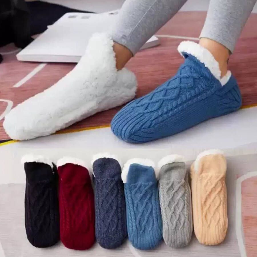 Urbankr8 Nieuwe Geweven En Fluwelen Indoor Sokken Pantoffels warme sloffen pantoffels sokken Midden Blauw