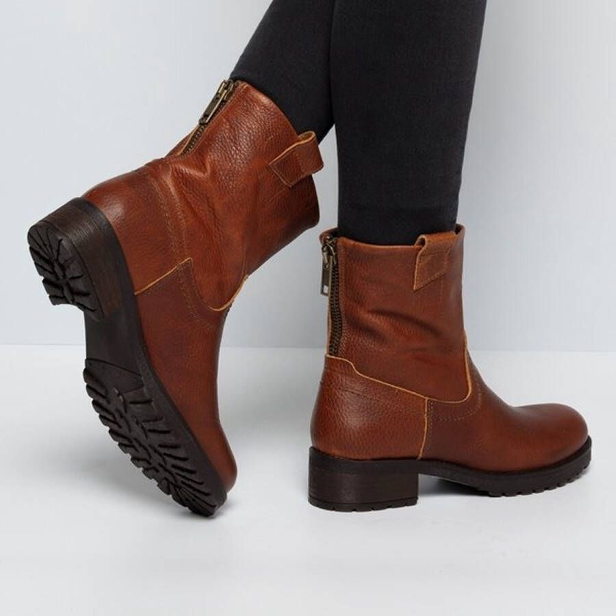 Feyn Enkellaarsjes Cognac Nubuck 182509 Dames Schoenen