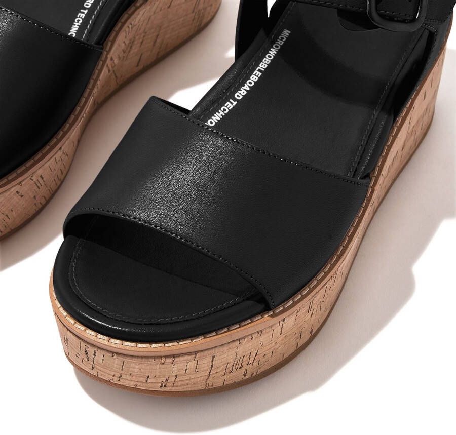 FitFlop Eloise Cork-Wrap Leather Back-Strap Wedge Sandals ZWART