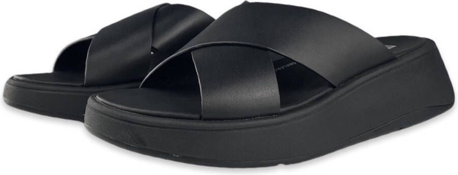 FitFlop F-Mode Leather Flatform Cross Slides ZWART - Foto 11