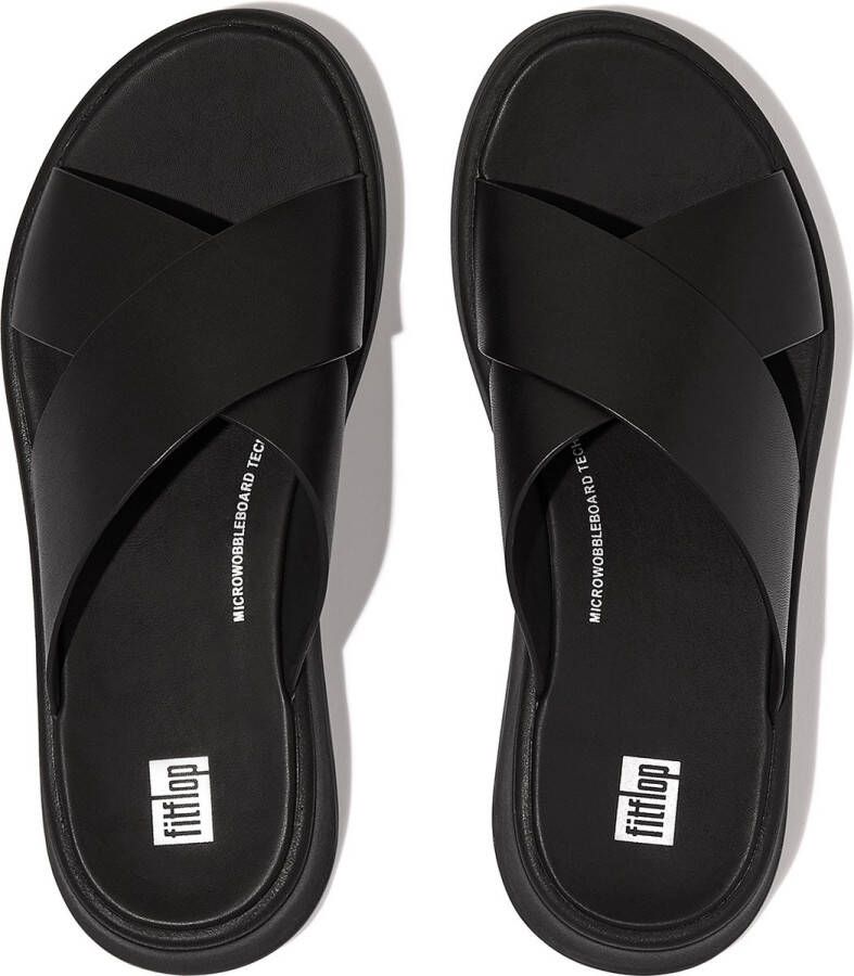FitFlop Slippers F-MODE LEATHER FLATFORM CROSS SLIDES All Black - Foto 4