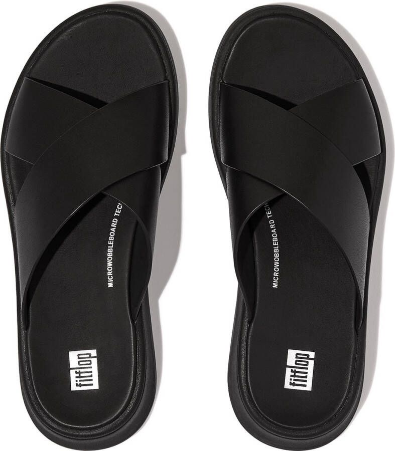 FitFlop F-Mode Leather Flatform Cross Slides ZWART - Foto 4