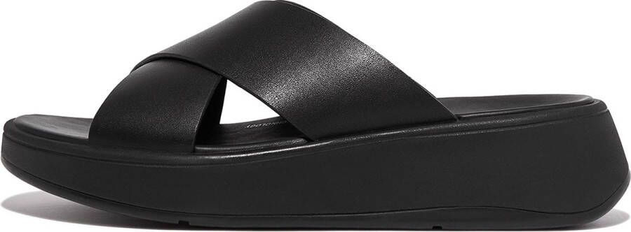 FitFlop F-Mode Leather Flatform Cross Slides ZWART - Foto 5