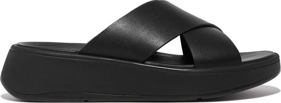 FitFlop Slippers F-MODE LEATHER FLATFORM CROSS SLIDES All Black - Foto 7