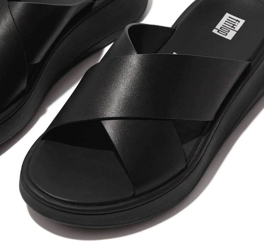 FitFlop F-Mode Leather Flatform Cross Slides ZWART - Foto 8