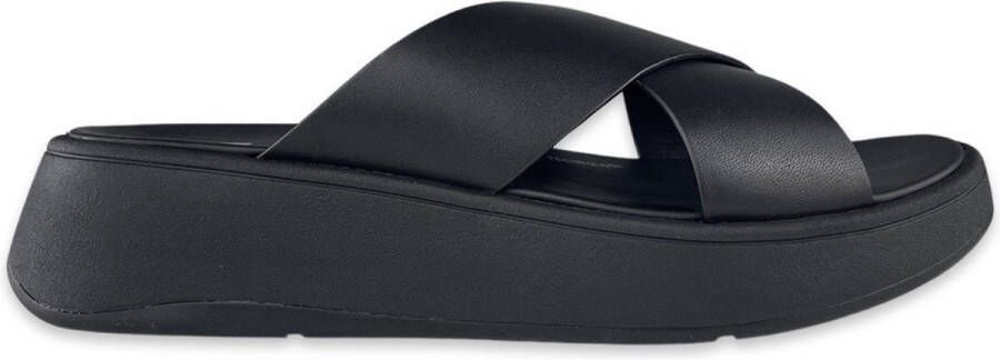 FitFlop Slippers F-MODE LEATHER FLATFORM CROSS SLIDES All Black - Foto 9