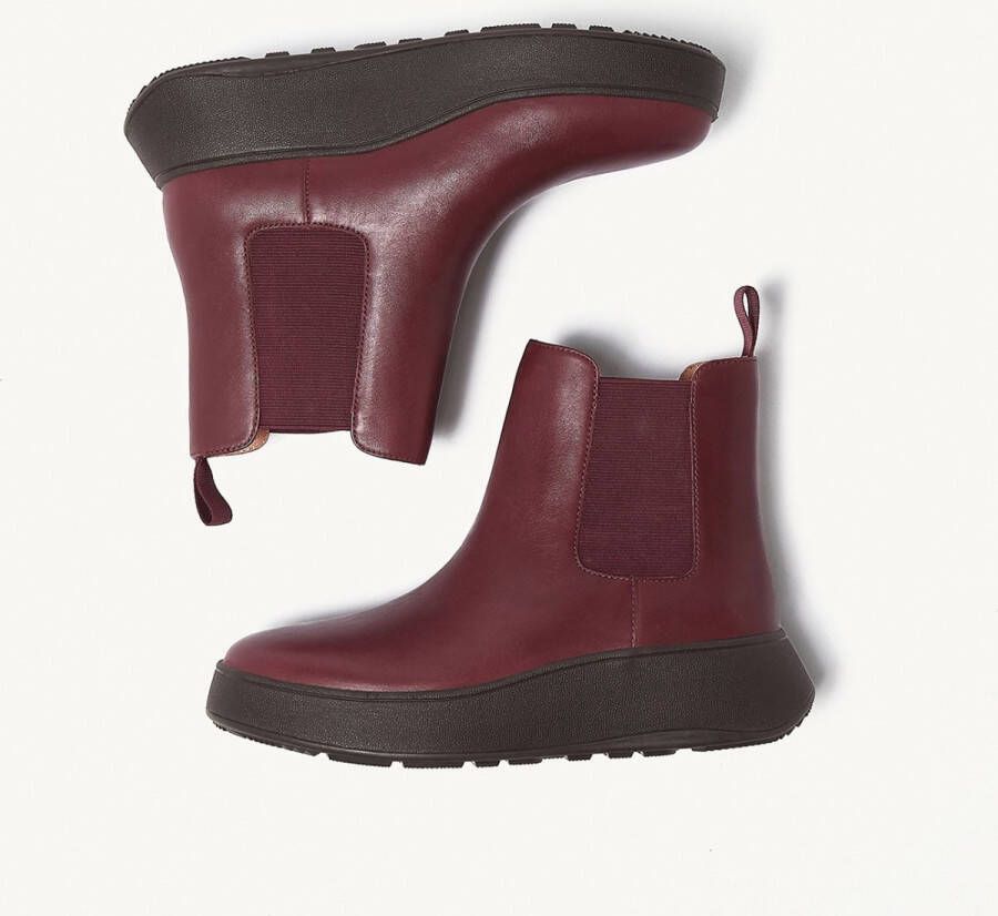 FitFlop F-Mode Leather Flatform Chelsea Boots ROOD