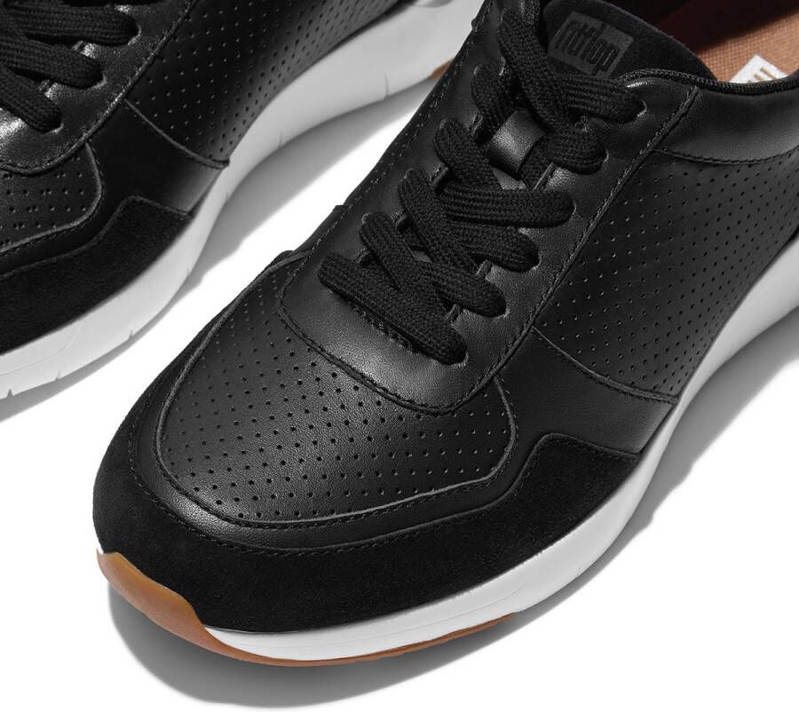 FitFlop F-Mode Leather Suede Flatform Sneakers ZWART