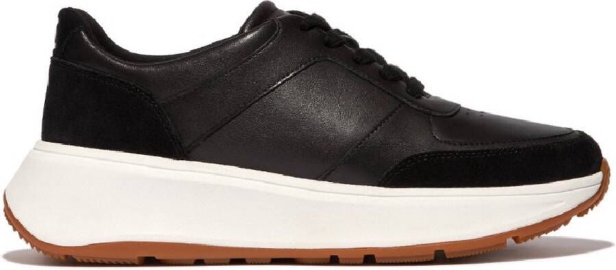 FitFlop F-Mode Leather Suede Flatform Sneakers ZWART