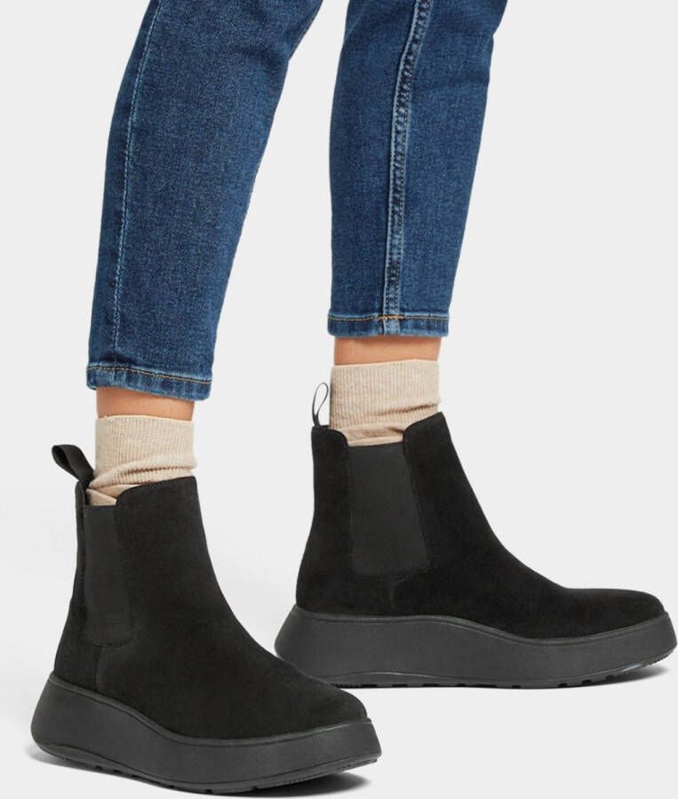 FitFlop F-Mode Suede Flatform Chelsea Boots ZWART