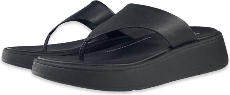 FitFlop F-Mode Leather Flatform Toe-Post Sandals ZWART - Foto 6