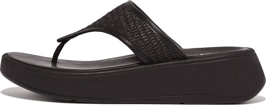 FitFlop F-Mode Woven-Raffia Flatform Toe-Post Sandals ZWART