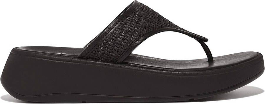 FitFlop F-Mode Woven-Raffia Flatform Toe-Post Sandals ZWART