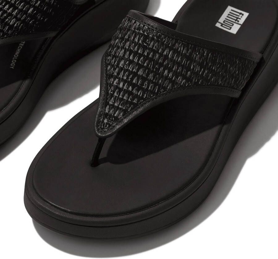 FitFlop F-Mode Woven-Raffia Flatform Toe-Post Sandals ZWART