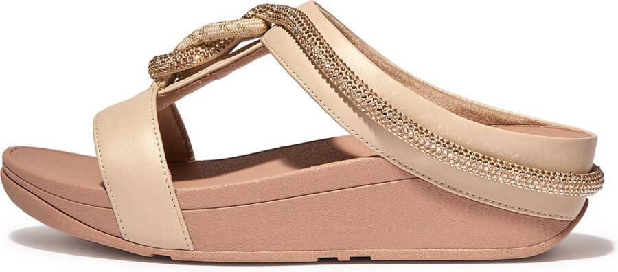 FitFlop Fino Crystal-Cord Leather Slides BEIGE