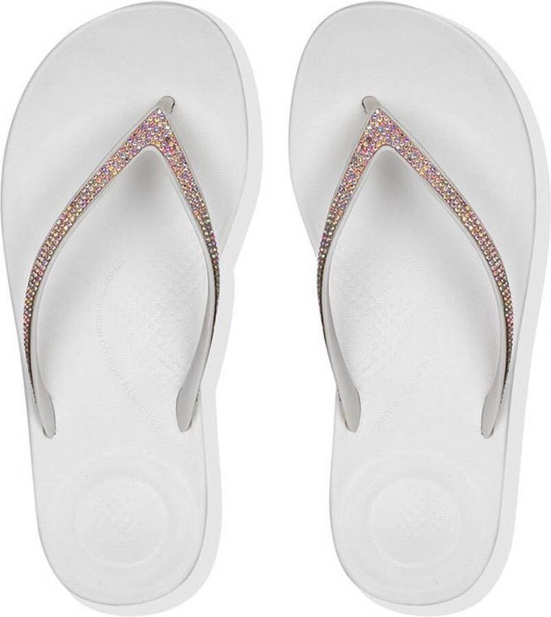 FitFlop Iqushion Sparkle teenslippers dames wit zilver