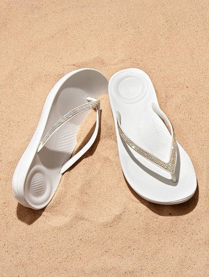 FitFlop Iqushion Sparkle teenslippers dames wit zilver