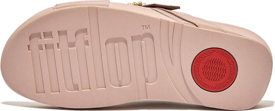 FitFlop Lulu Crystal-Buckle Leather Cross Slides BEIGE