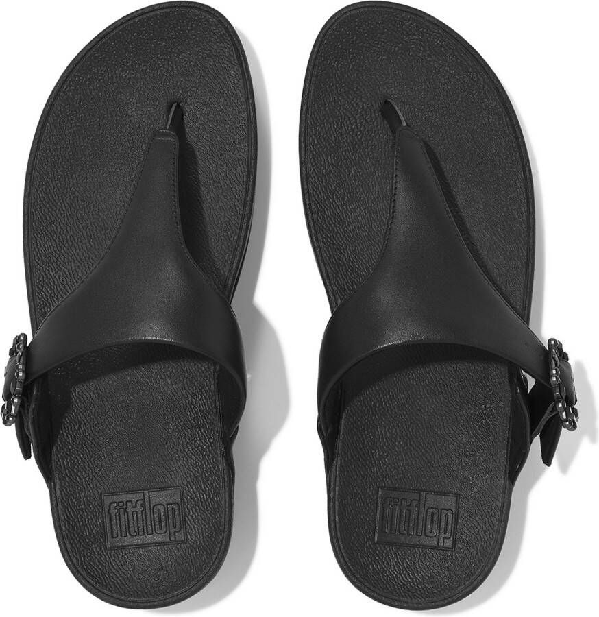 FitFlop Lulu Crystal-Buckle Leather Toe-post Sandals ZWART - Foto 4