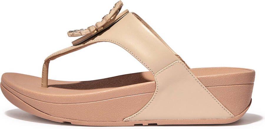 FitFlop Lulu Crystal-Circlet Leather Toe-Post Sandals BEIGE
