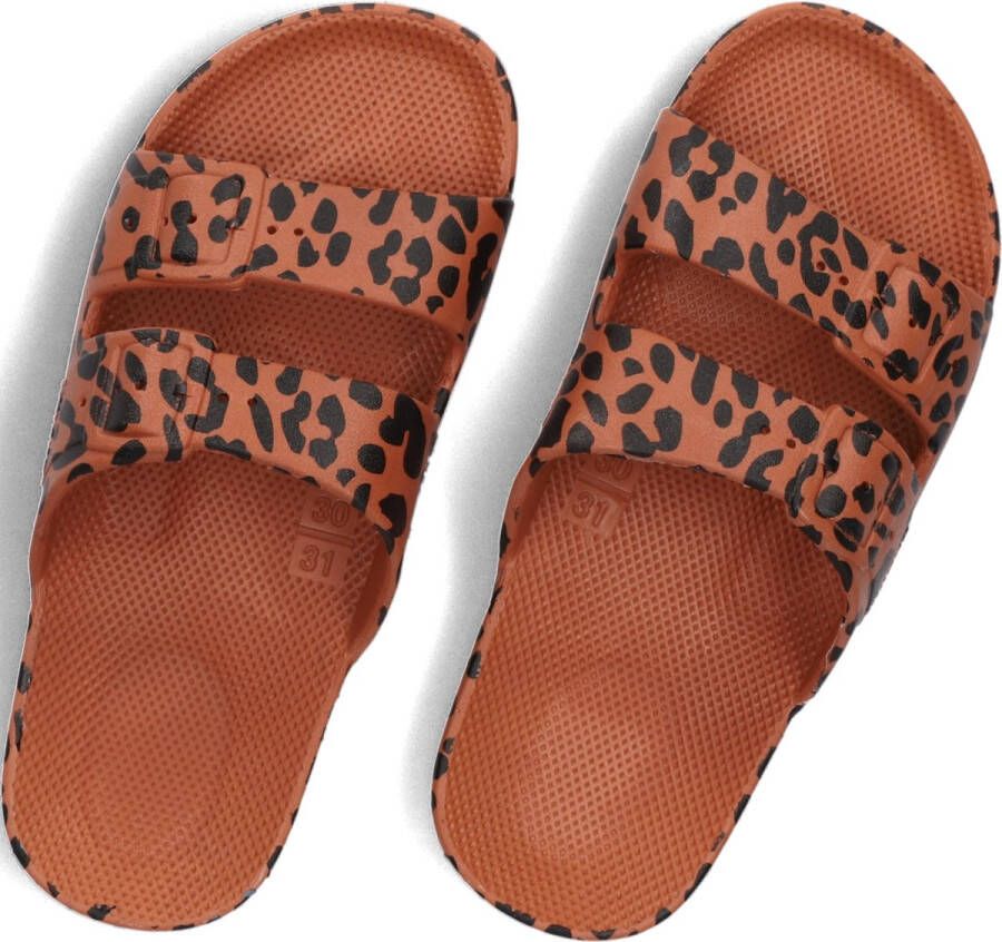 Freedom Moses Slippers Slides Leo Toffee Leopard Print Cognac
