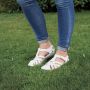 Gabylou Opengewerkte sandalen comfort leer Brede voet H Model Marie Odile Argent Ecru - Thumbnail 11