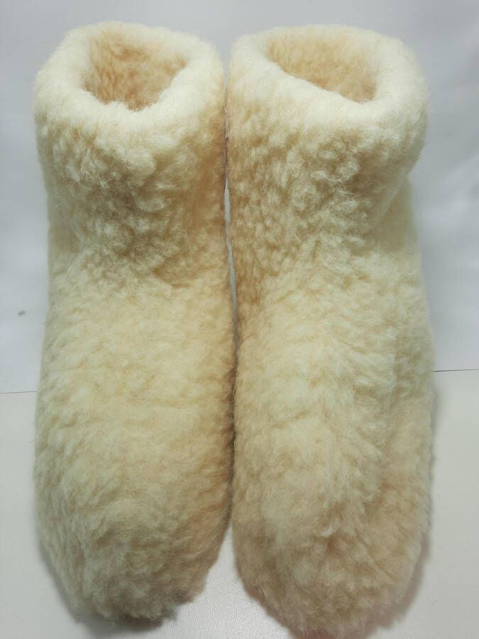 Geen merknaam Schapenwollen sloffen Wit Creme 100% natuur comfortabele nieuwe luxe sloffen direct leverbaar handgemaakt sheep wool shuffle woolen slippers schoen pantoffels warmers slof