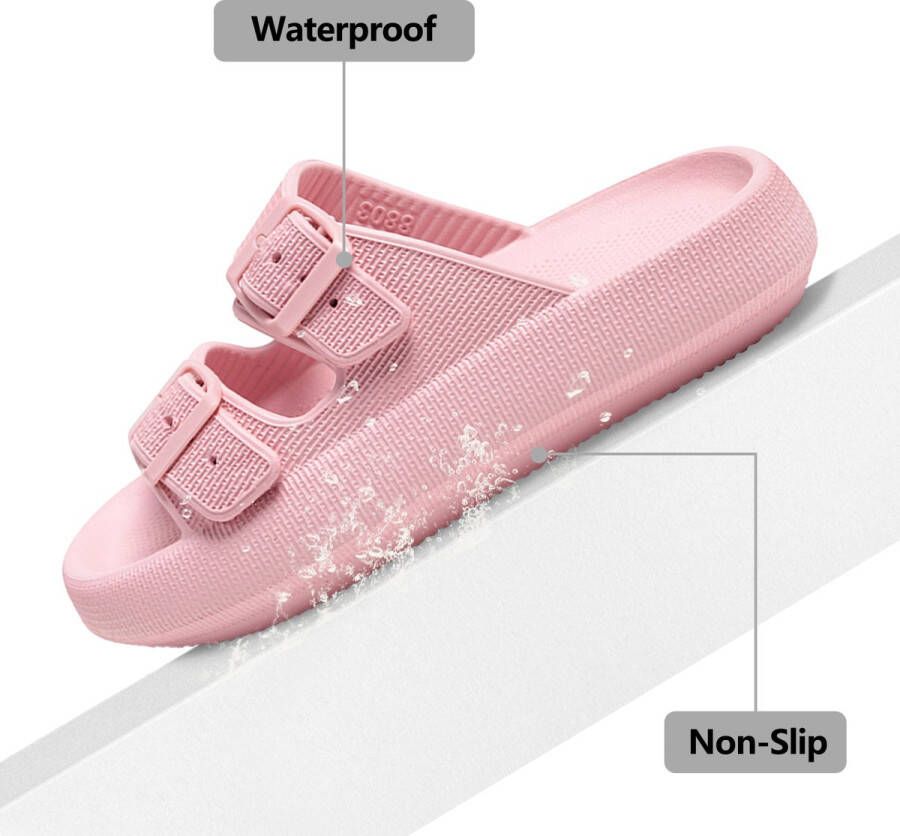 Geweo Badslippers Pillow Slides EVA Slippers Kerstmis Kerstfeest Christmas Gift Unisex Verstelbare Gesp Verdikte Antislip Lichtgewicht Roze - Foto 6