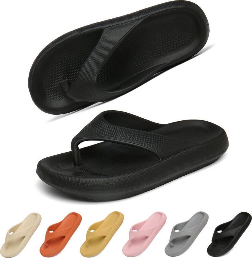 COFACE Elegante leren teenslippers voor dames, modieuze teenslippers met hoge sleehak, voor zomer, zee, strand en zwembad, Kaki, 41 EU