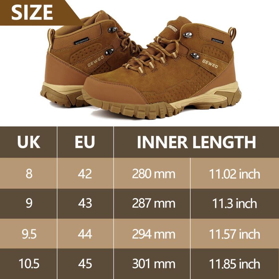 Geweo Outdoorschoenen Heren Middelhoge Waterdichte Wandelschoenen Waterdicht en Ademend Universal Bruin
