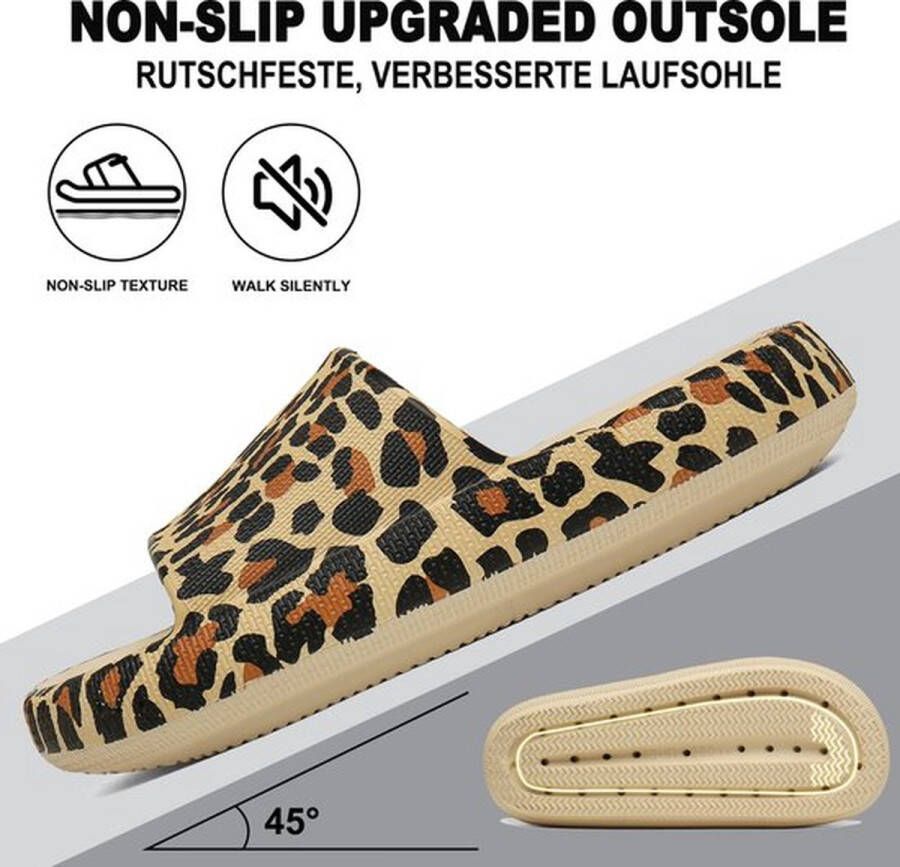 Geweo Slippers Heren Dames EVA Badslippers Unisex Verdikte Lichtgewicht Super Zacht aan je Voeten Anti-Slip en Stevig Voetbed Anti-lawaai Luipaardprint