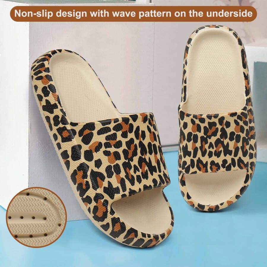 Geweo Slippers Heren Dames EVA Badslippers Unisex Verdikte Lichtgewicht Super Zacht aan je Voeten Anti-Slip en Stevig Voetbed Anti-lawaai Luipaardprint