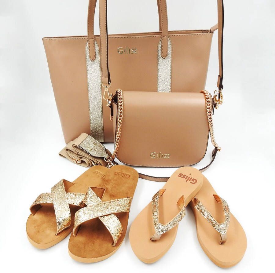 Giliss Fashion Giliss Teen Slippers dames GOUD serie Sepia-Goud kleurige strap - Foto 4