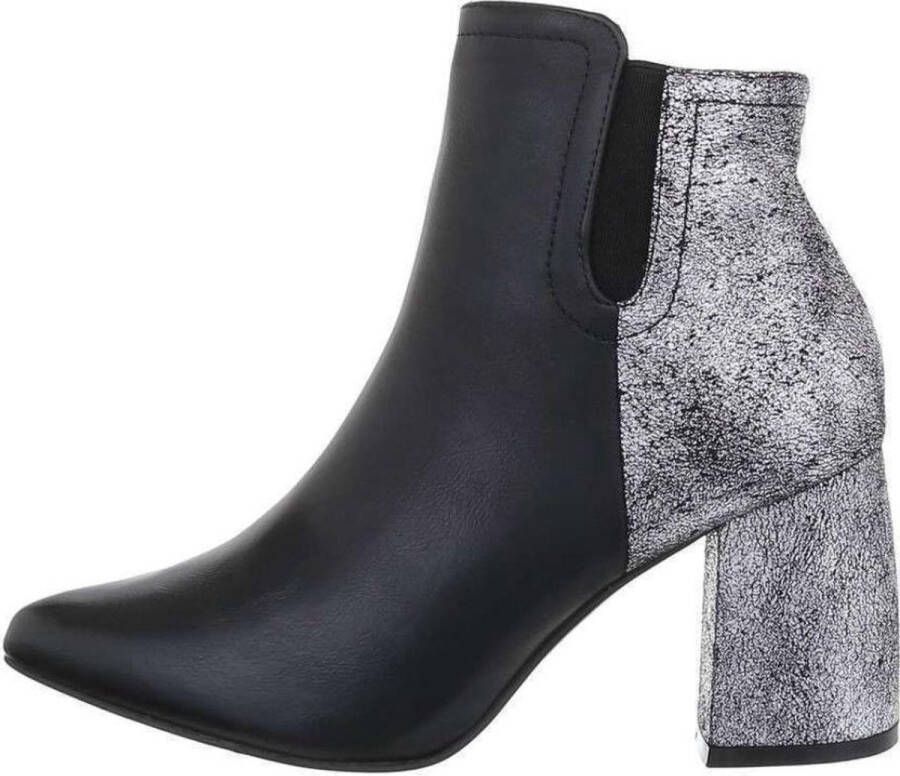 Givana Enkellaarsjes highheel black silver
