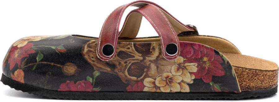 GOBY Skull Floral Clogs Dames Vegan Leer Handmade Bloemenprint