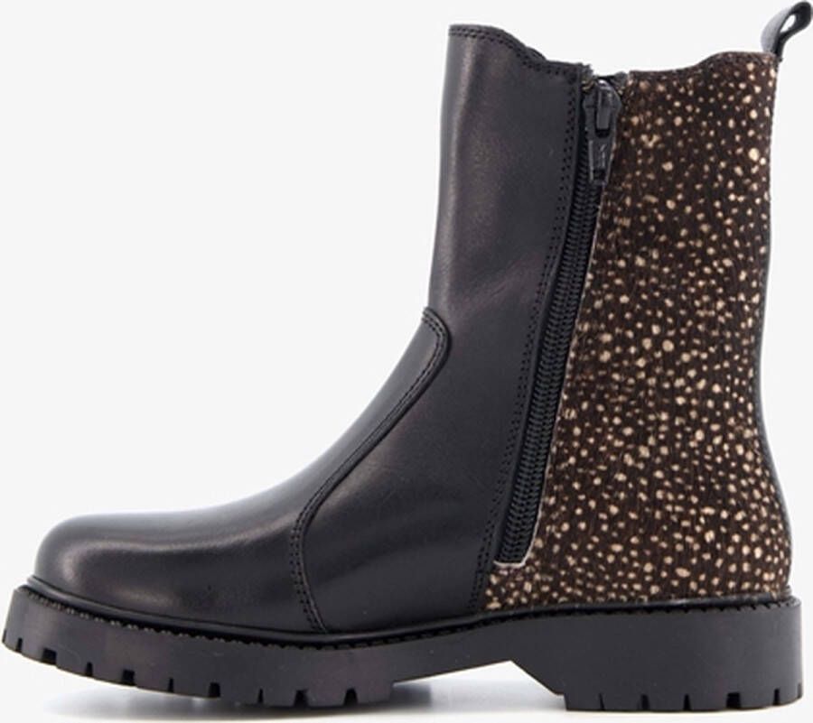 Groot leren meisjes chelsea boots met dierenprint Zwart Uitneembare zool