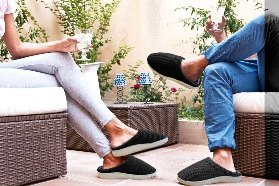 Happy Shoes comfort gel slippers zwart warme sloffen gelzool gel sloffen