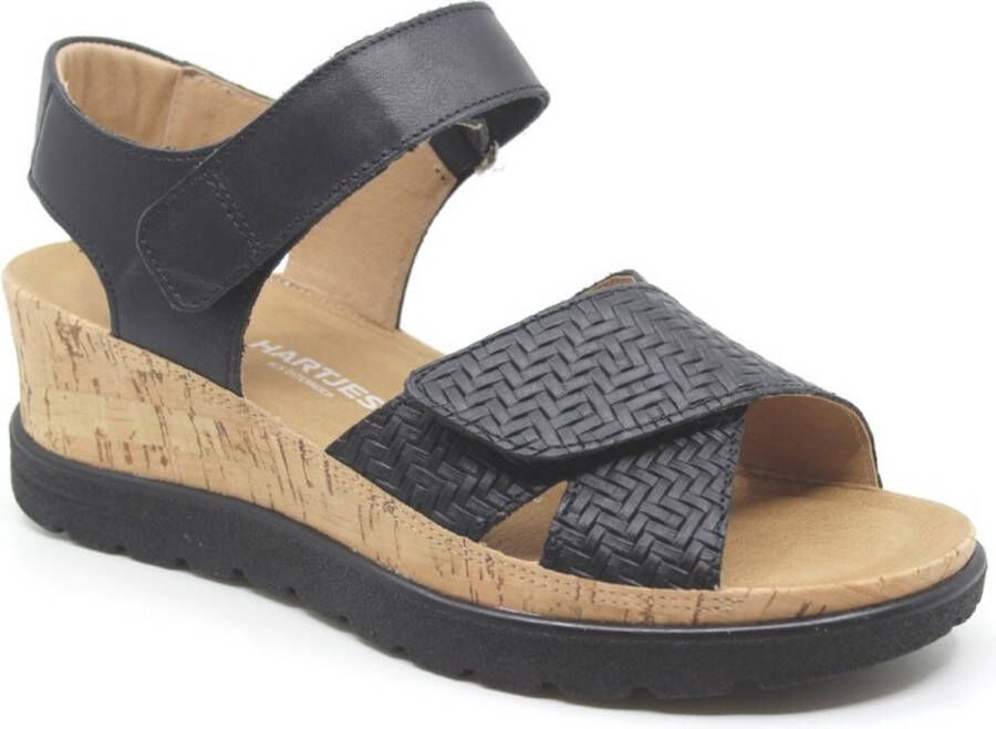 Hartjes Jazz Sandalen Met Sleehak Dames Zwart
