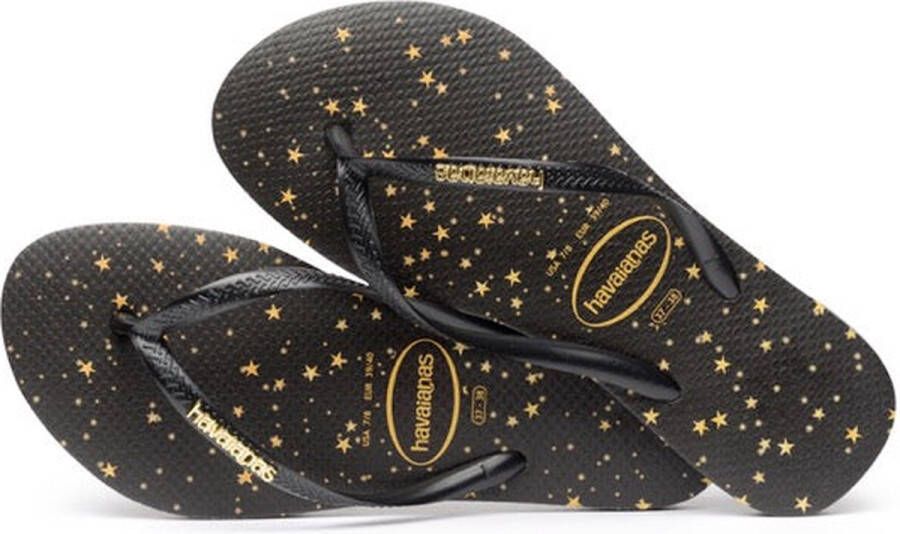 Havaianas Slim Metallic Print Dames Slippers Black Light Golden